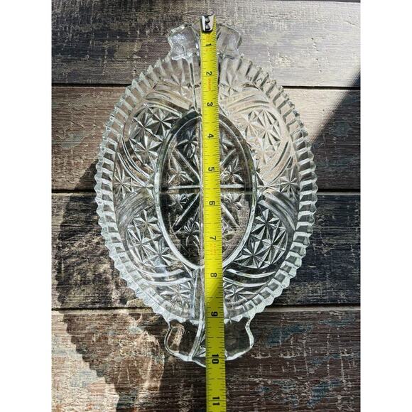 Anchor Hocking 2 Part Relish Dish Clear Divided Sides Clear Cut Glass Vintage - Picture 6 of 8